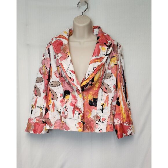 Erin London Women Size 8 Floral Multicolor Notch Lapel 3/4 Sleeve Stretch Blazer - Picture 3 of 11